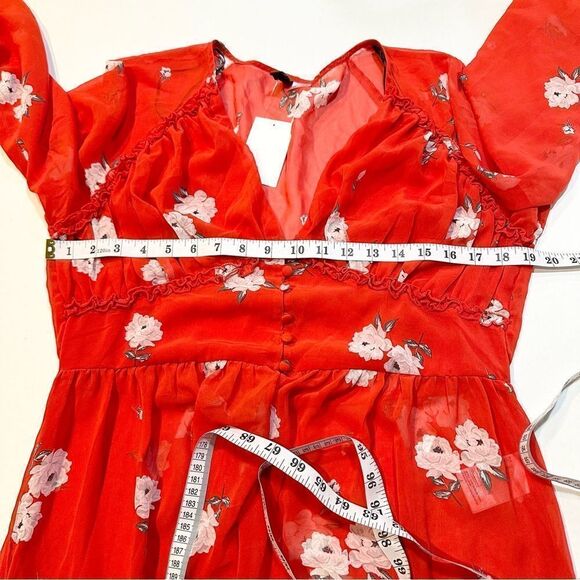 NWT Divided H&M Red Sheer Dress V-Neck Chiffon Floral Print Size 10 - Picture 11 of 11